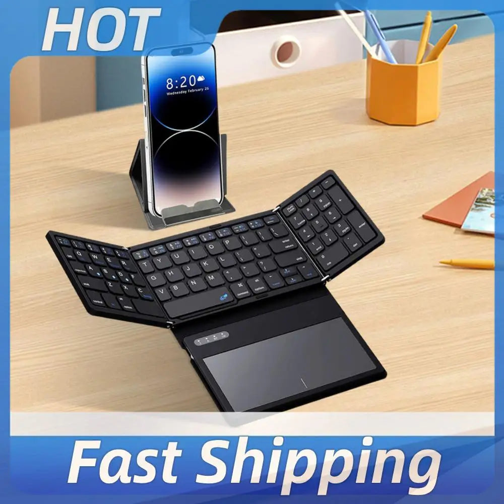 Foldable Bluetooth-Compatible Keyboard with Large Touchpad Pocket-Sized Keyboard Ultra Slim Keyboard for Android/IOS/OS/Win/HMS