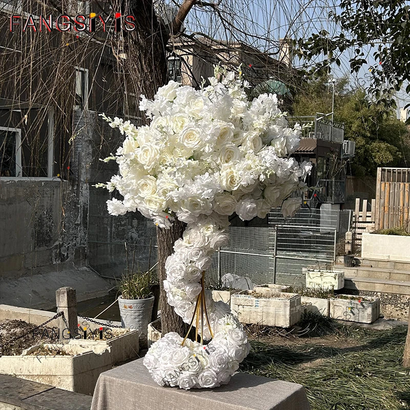 White Rose Hyacinth Table Centerpiece Flower Ball Wedding Backdrop Decor Floral Arrangement Runner Flower Row Event Party Props