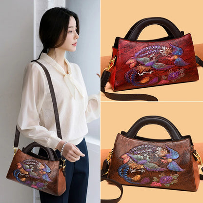 Fashion Phoenix Pattern Handbag Woman Luxury Ladies Shoulder Bags Designer Large Capacity Tote Quality Leather Crossbody Bag