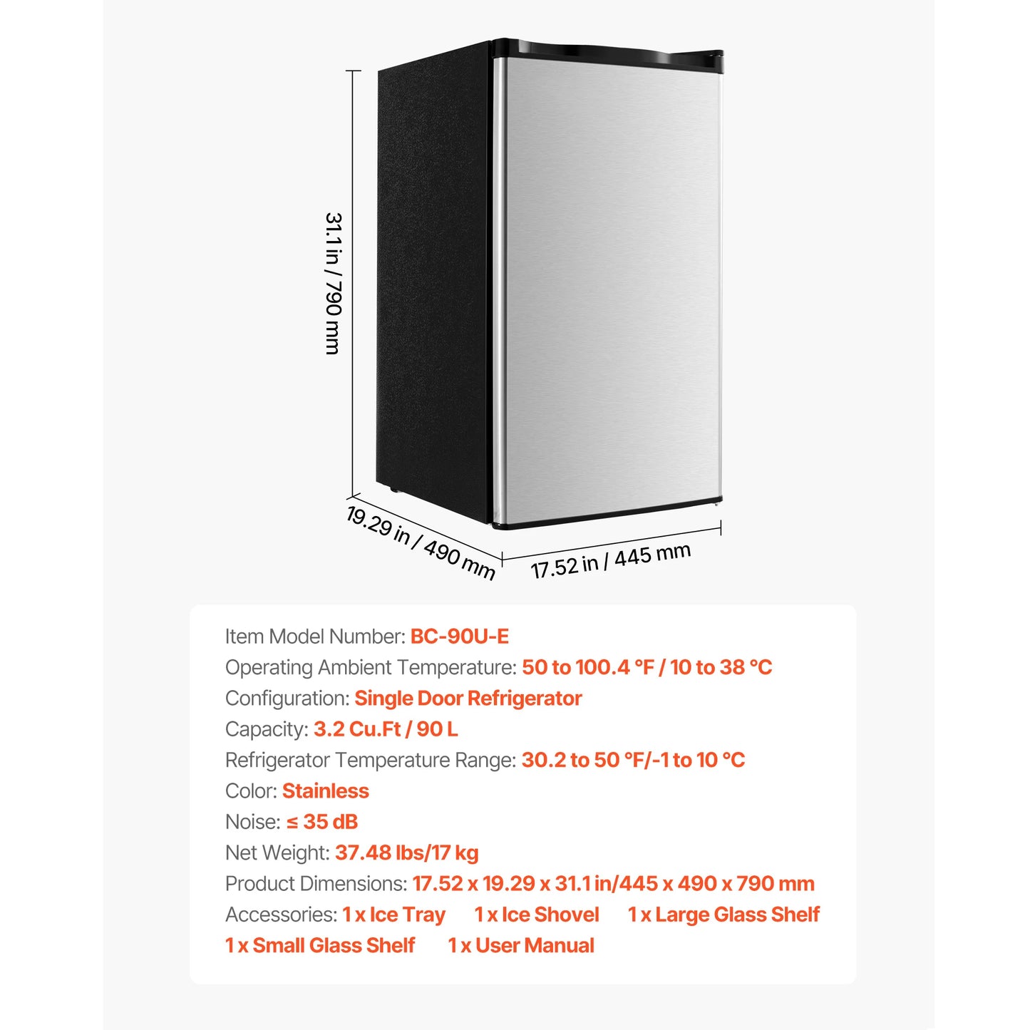 SucceBuy Mini Fridge Single Door Compact Refrigerator Adjustable Temperature Energy Efficient Small Refrigerator for BedroomDorm
