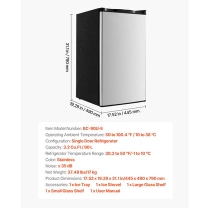SucceBuy Mini Fridge Single Door Compact Refrigerator Adjustable Temperature Energy Efficient Small Refrigerator for BedroomDorm