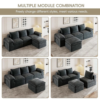 2Pcs Cloud Sectional Couch Sets, Convertible Modular Sofa. Grey | Boneless Couch, Deep Seat, Widened Armrests,, Customized