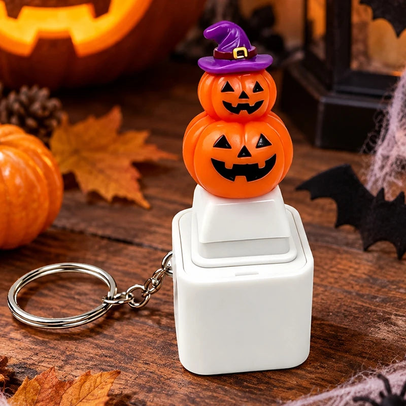 Glowing Sound Key Cap Keychain Halloween Pumpkin Ghost Witch Press Keyring Christmas Santa Snowman Pendant Party Favor