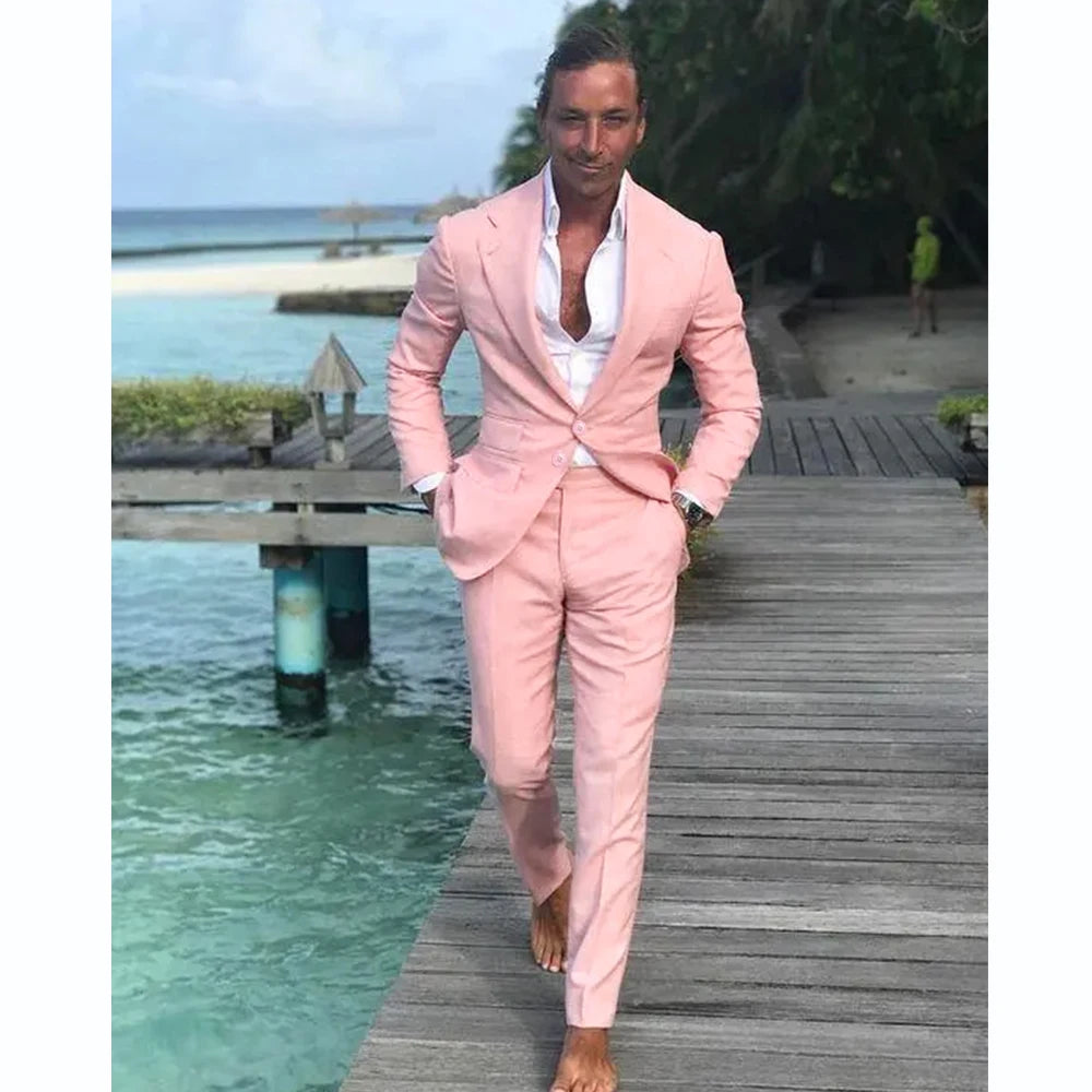 Men's Suit Set 2 Piece Stylish Blazer Pants Business Casual Groom Wedding Party Tuxedo Elegant Formal Slim Fit Male Suit
