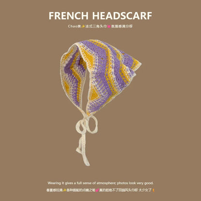 Korean-style cozy knit triangular headscarf for women, spring/summer, cute versatile country beach vacation hairband