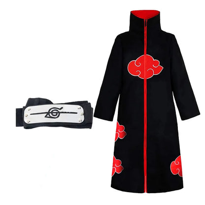 Anime Ninja Cosplay Akatsuki Cosplay Costume Uchiha Itachi Red Cloud Cloak Robe Cloak Headband Props Halloween Clothe