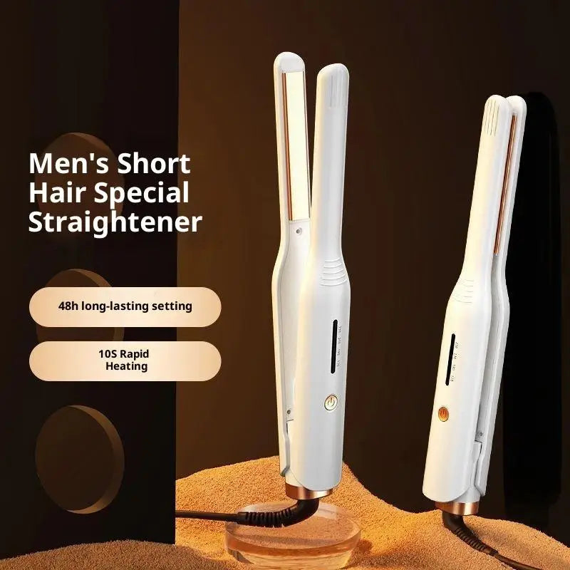 Portable Men's Hair Straightener & Curler Iron Dual Use Travel Ceramic Fast Heating Short Hair Travel Styling Tool