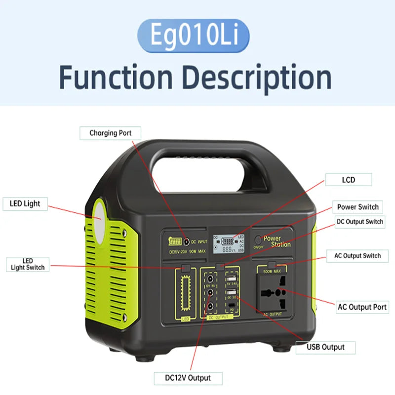 LiFePO4 Portable Power Station 1000W 902WH Mobile Power Supply Solar Generator 500W 300W 100W Battery Power Storage For Camping