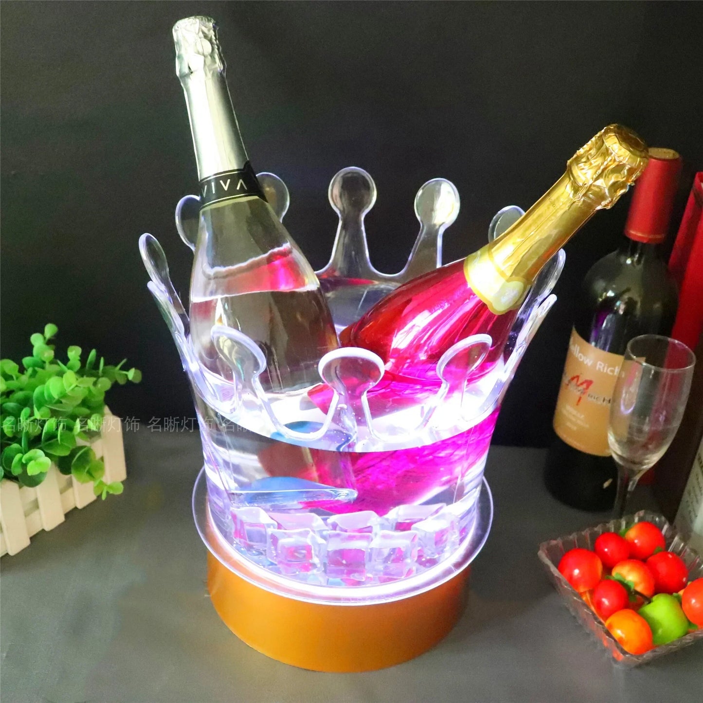 Rechargeable LED Ice Bucket  Crown Shaped Wine Beer and Champagne Cooler with Glowing Light for Bar Party and Nightclub Use