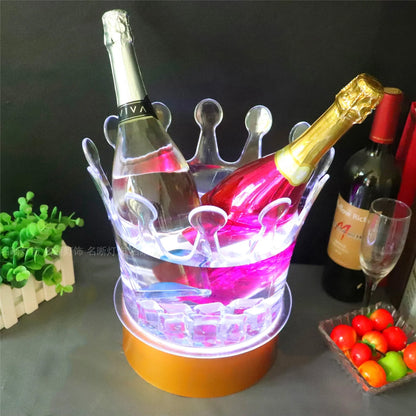 Rechargeable LED Ice Bucket  Crown Shaped Wine Beer and Champagne Cooler with Glowing Light for Bar Party and Nightclub Use