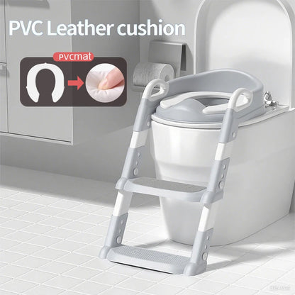 Portable Children's Toilet Seat Stairway Adjustable Baby Toilet Folding Stand Step Stool Toilet Seat Ring with Nonslip Pad