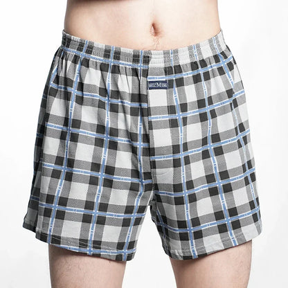 Men's Pure Cotton Boxer Shorts Underwear High Waist Big Underpants Casual Plaid Plus Size Aro Pants Pajama Bottoms at Home M-3XL