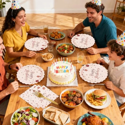 48PCS Happy Birthday Plates and Napkins Party Supplies-Disposable and Gold Scalloped Dessert Cake Plates Napkins Forks Tablewar