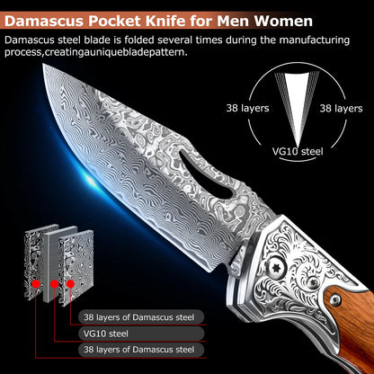 Folding knife 67-layer Damascus Folding Pocket knife with Wooden handle EDC Tools Outdoor Camping Survival knife