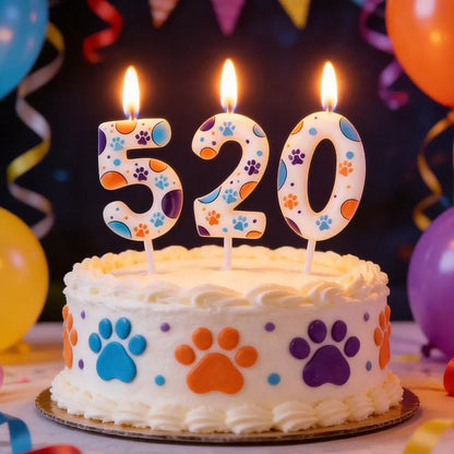Cute Puppy Paw Print Number Birthday Cake Candle Kawaii Puppy Cake Candles Baking Individually Pack 3D Adorable Cake Decorations