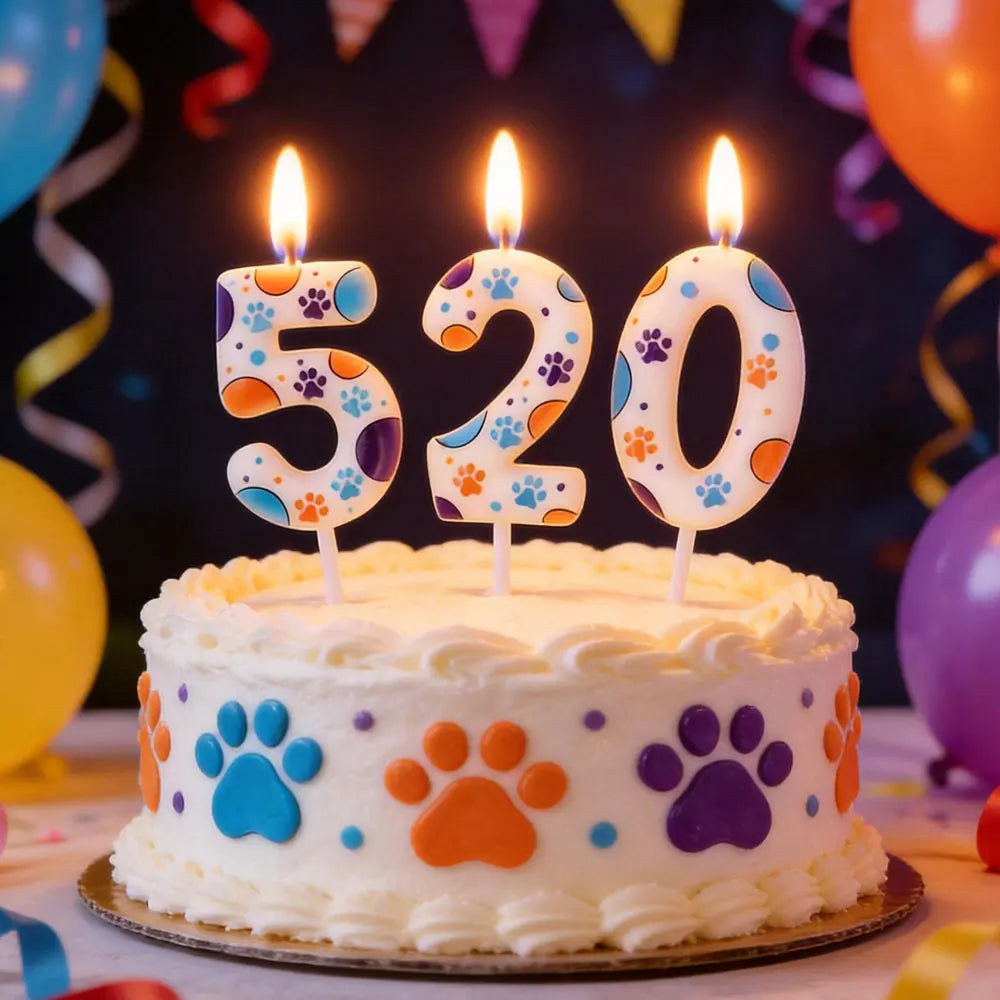 Cute Puppy Paw Print Number Birthday Cake Candle Kawaii Puppy Cake Candles Baking Individually Pack 3D Adorable Cake Decorations