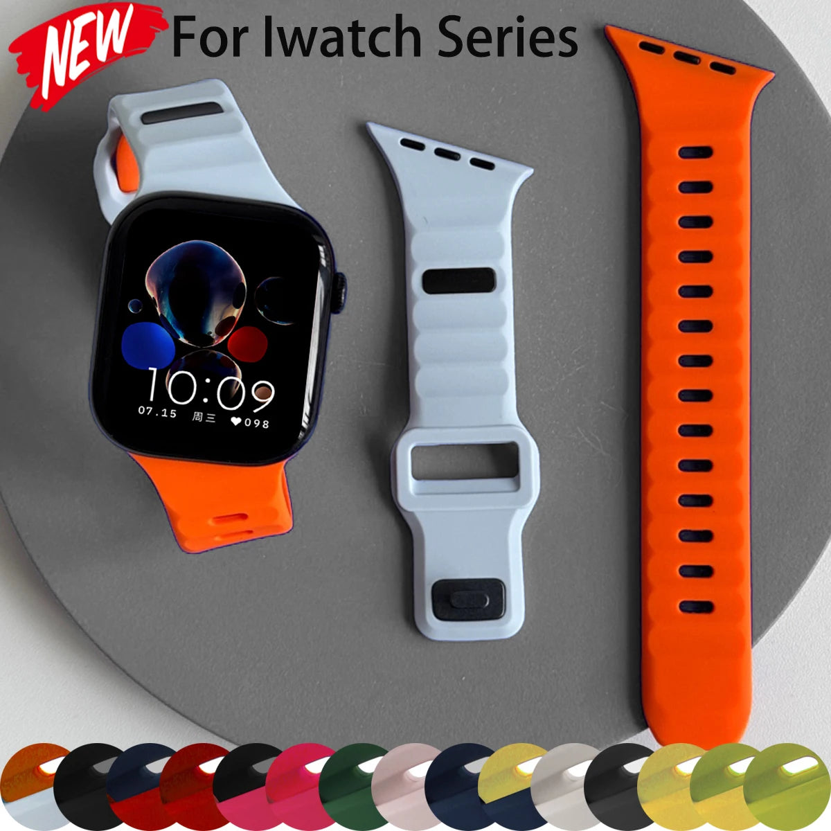 Silicone Sport Band for Apple Watch Ultra 3/2 49mm 42 44 38 40 41mm Two Tone Adjustable Strap for Iwatch S11 10 9 8 7 6 SE3 Belt