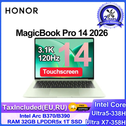 Honor MagicBook Pro 14 2026 Laptop14.6" 3.1K OLED Touchscreen Ultra5/Ultra X7  32GB RAM 1TB SSD 92Wh Long Battery Life PC Laptop
