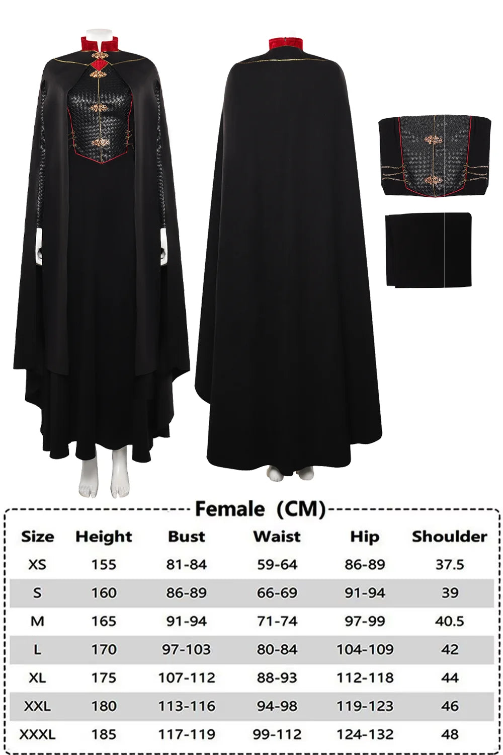 Adult Women Rhaenyra Cosplay Women Costume Robe Black Dress Cloak Cape TV Dragon Halloween Carnival Party Clothes Disguise