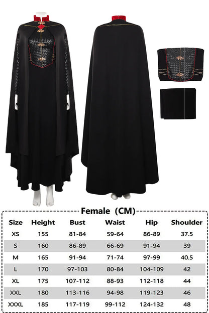 Adult Women Rhaenyra Cosplay Women Costume Robe Black Dress Cloak Cape TV Dragon Halloween Carnival Party Clothes Disguise