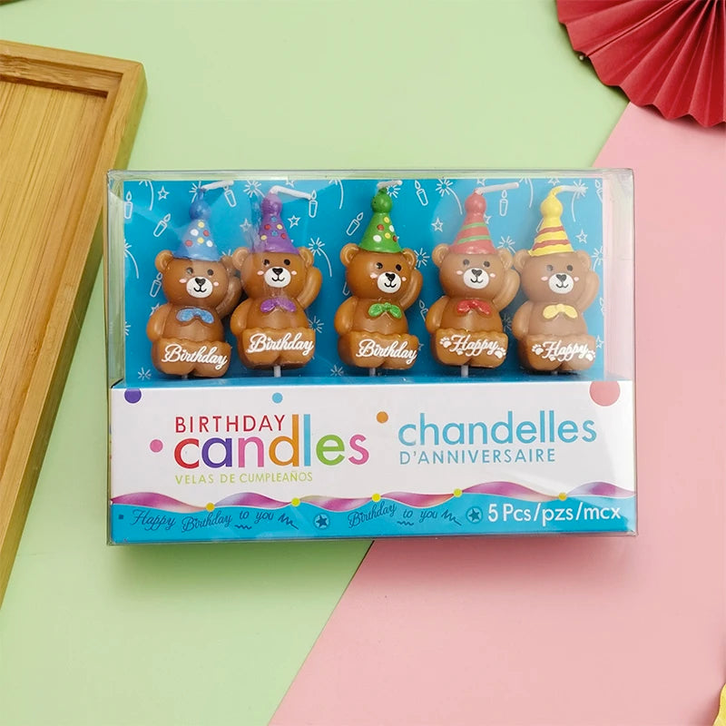 Hot Sale 5PCS Love Little Bear Happy Birthday Cake Candle Children's Tie Letter Bear Party Cartoon Cake Decoration