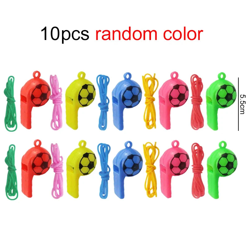 10/20/30pcs Football Style Whistle with Rope Plastic Colorful Party Gathering Noise Producing Material Cute Cartoon Whistles TMZ