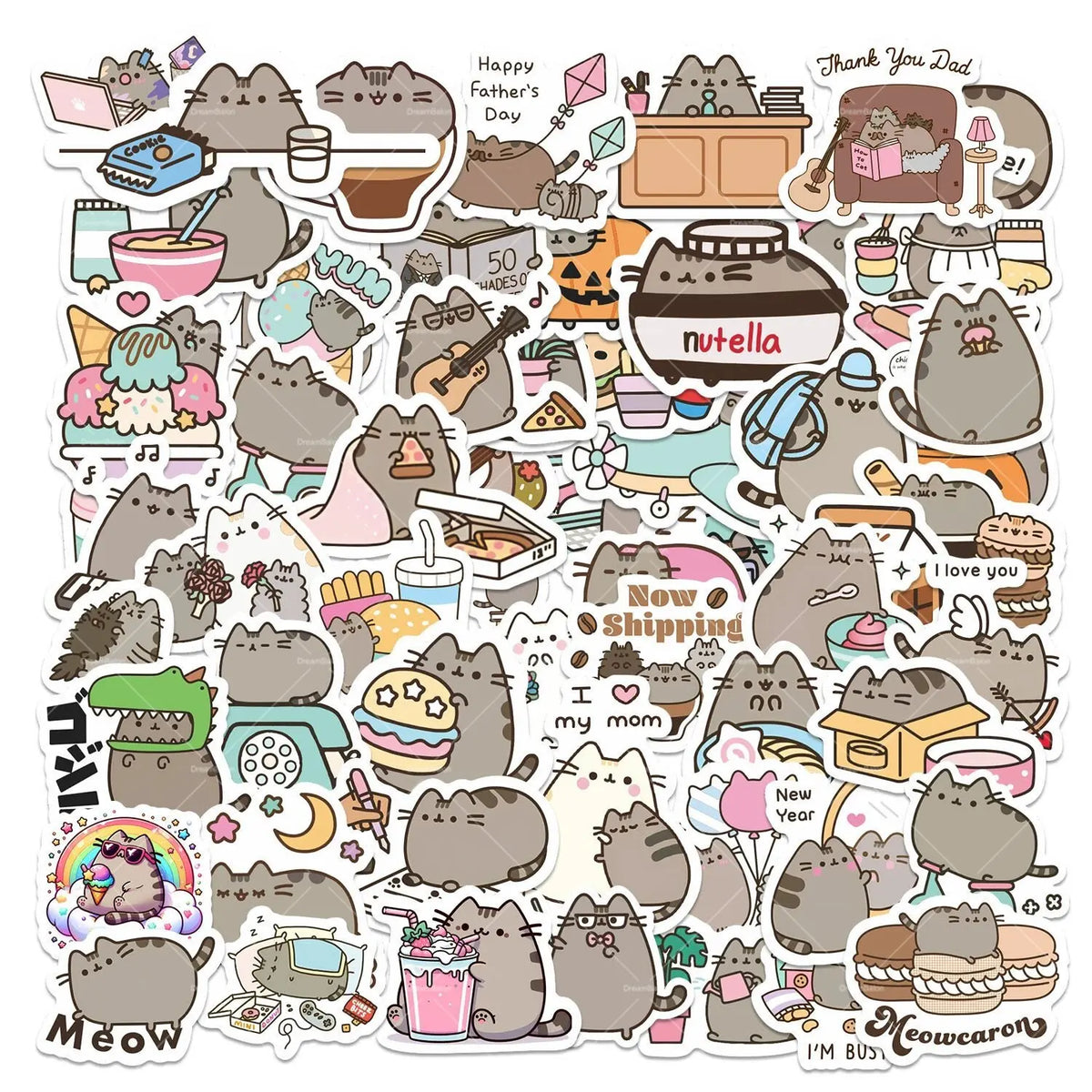 Pusheen Balloons Cartoon Cat Birthday Banner Decoration Party Supplies Backdrop Cake Topper Gift Bag Sticker Spiral Plush Doll