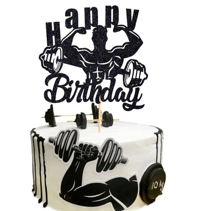 Muscular Man Cake Topper Happy Birthday Sports Fitness Themed Muscle Man Cupcake Topper Dessert Decoration Baking Supplies Diy