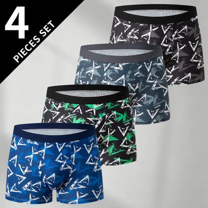 4/5Pcs European and American Size MEN'S Printed Fashion Boyshort Comfortable MEN'S Waist Plus Size Underwear Sexy Swimming Trunk