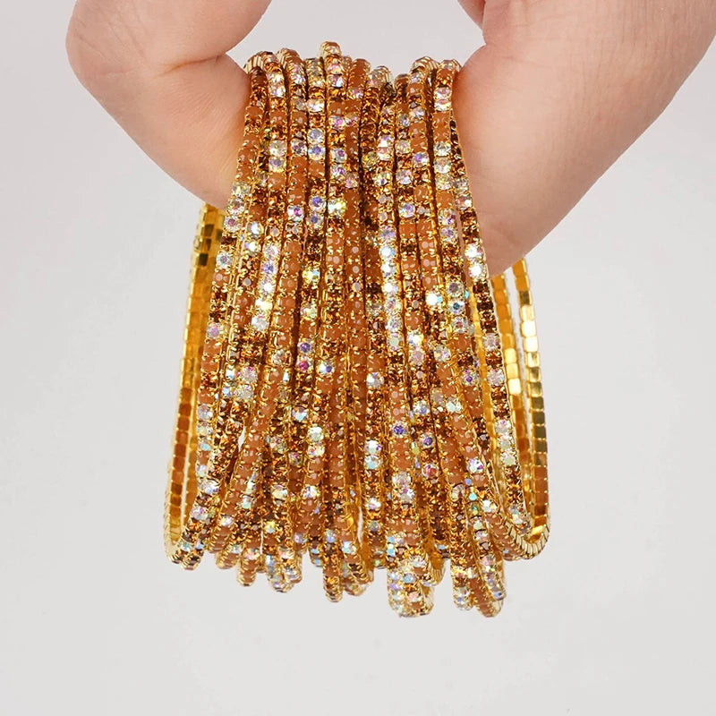 5pcs Fashion Colorful Acrylic Crystal Rhinestone Elastic Bracelet For Women Stretch Wristband Wedding Bracelets Daily Jewelry