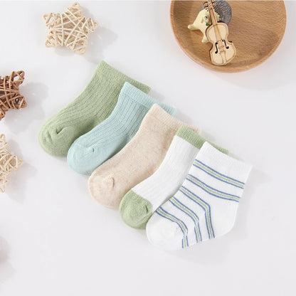 Kiddiezoom 5 Pairs/Set Four Seasons 0-12Months Fashion Newborn Baby Boy Girl Socks 100%Cotton Soft Infant Accessories