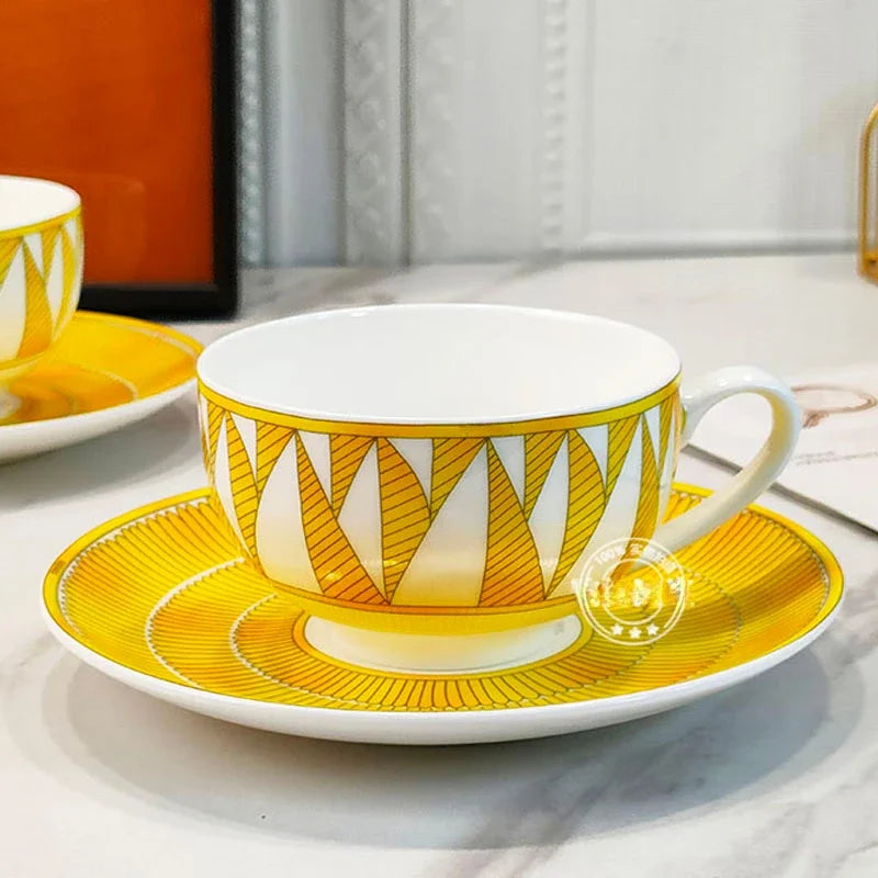 European style tableware, bone china, geometric creativity, home style steak plate dining plate, sunshine cup and plate set gift