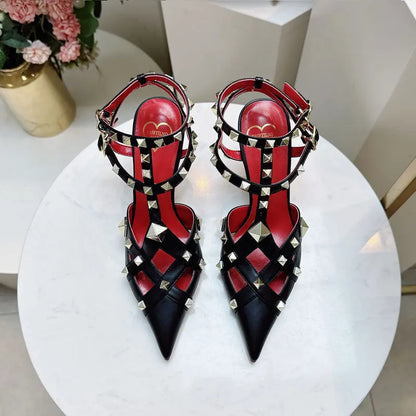 2026 Spring/Summer New High Heel Riveted Sandals Pointed Fine Heel Sandals Riveted Single Shoes