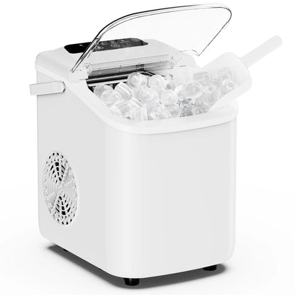 JHK Small Portable Ice Machine Countertop Ice Maker with Scoop Basket and Handle 9 Ice Cubes Ready in 6 Mins 26.5lbs in 24Hrs for Home Kitchen Party