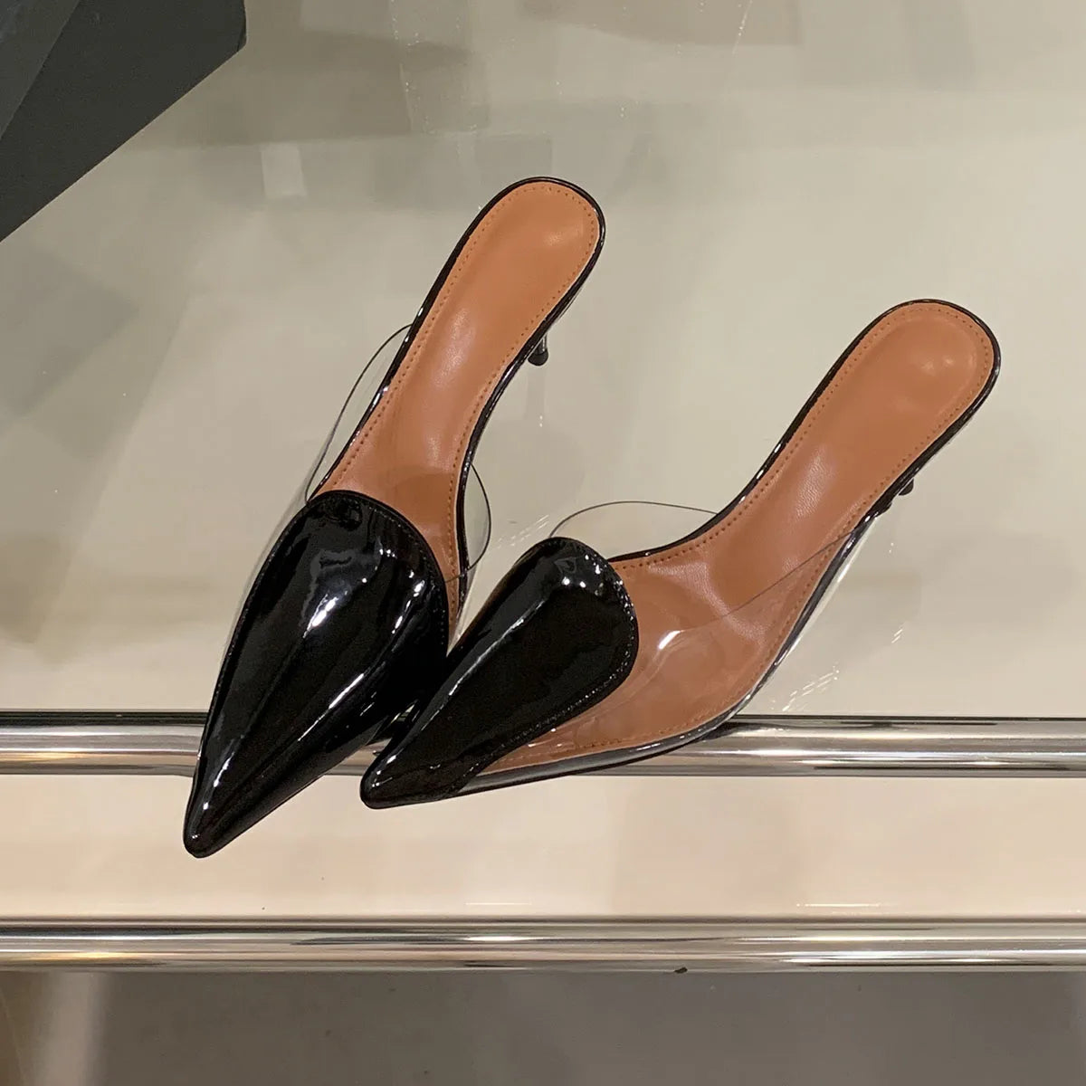 Heart Shaped Women Pumps Elegant Pointed toe Transparent PVC Slingbacks Stiletto High heels Party Shoes