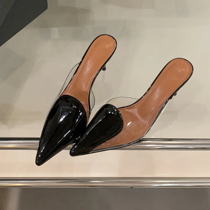 Heart Shaped Women Pumps Elegant Pointed toe Transparent PVC Slingbacks Stiletto High heels Party Shoes