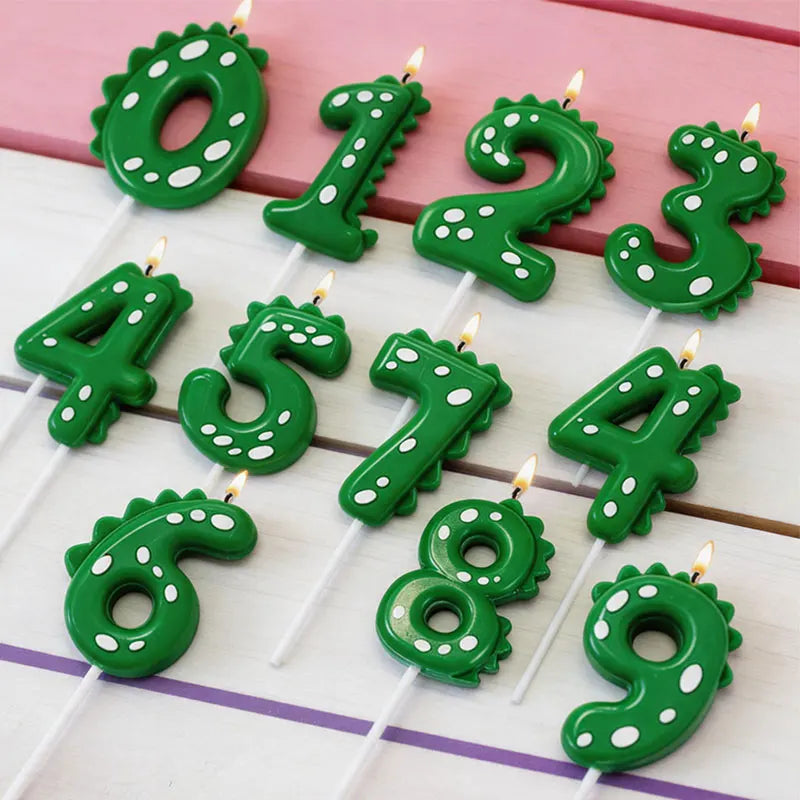 New Green Dinosaur Candle Point Pencil Candles Combination Set 0-9 Number Birthday Candles Party Anniversary Cake Decoration