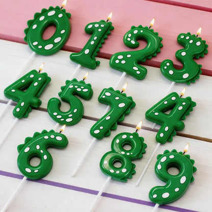 New Green Dinosaur Candle Point Pencil Candles Combination Set 0-9 Number Birthday Candles Party Anniversary Cake Decoration