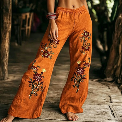 European and American Women's New Style Pants, Featuring Floral Print Pattern Elegant Temperament and Straight-cut Design Suitab