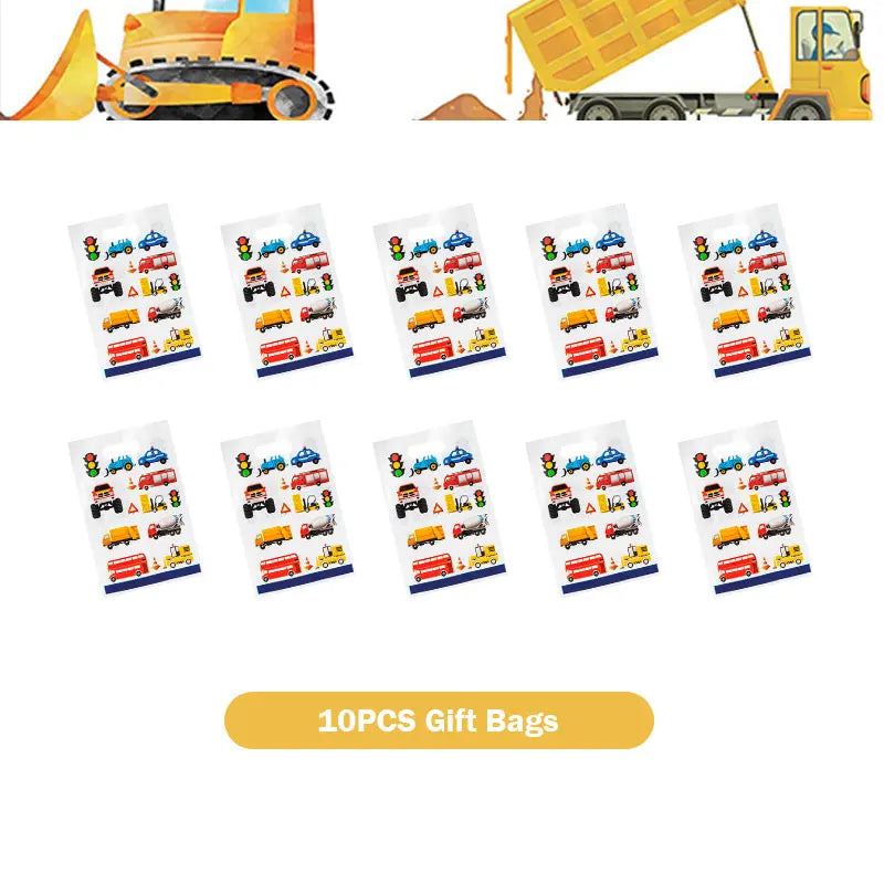 Happy Construction Birthday Party Decorations Set Plates Cup Tablecloth Gift Bags Banner Stickers Cake Decoration Party Supplies