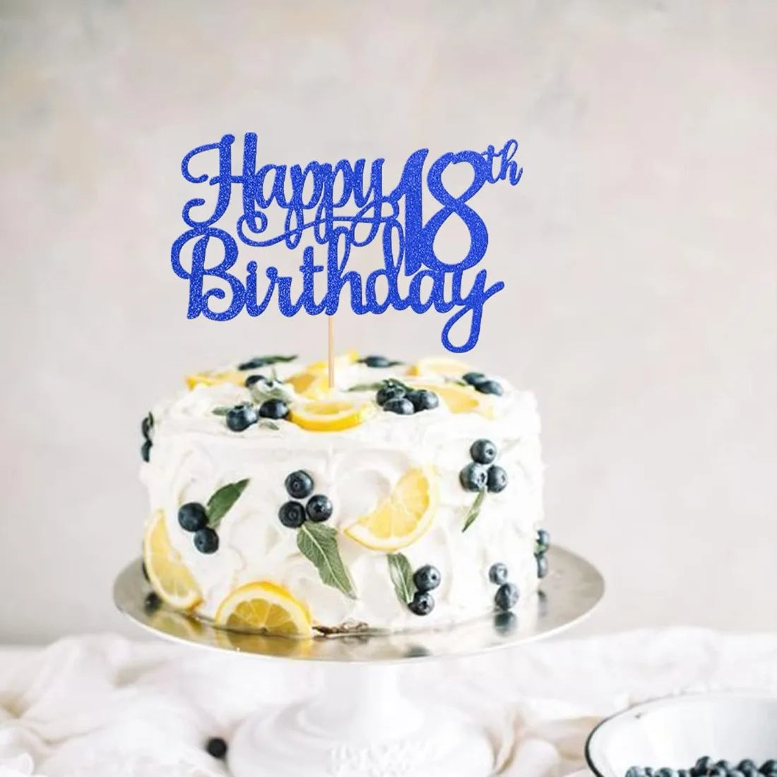 1Pack Happy 18th Birthday Cake Topper,Cheers to 18 Years Cake Decor, Funny 18th Birthday Decorations Supplies Blue Glitter