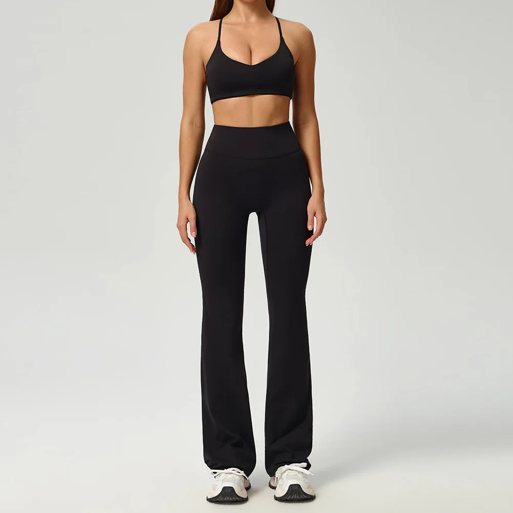 Fitness Suit 2PCS Women Tracksuit Sports Zipper Long Sleeve Yoga Set Gym Clothes Flared Pants Sportswear Female Workout Clothes