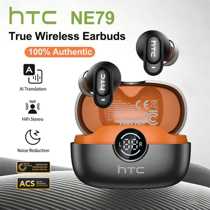 HTC NE79 TWS Bluetooth 6.0 Earphones AI Translator In-Ear HiFi Sound Headset for Sports Headset with Clear Call Mic