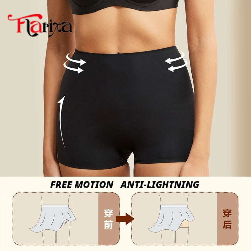 Flarixa Protective Slip Shorts Under the Skirts BoyShorts Women Seamless High Waist Boxer Briefs Safety Panties Anti-Chafing Leg