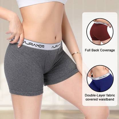 POKARLA 4PCS Women’s Cotton Boxer Underwear Ladies Soft Safety Panties Female Breathable Inseam Briefs Set Boy Shorts Plus Size