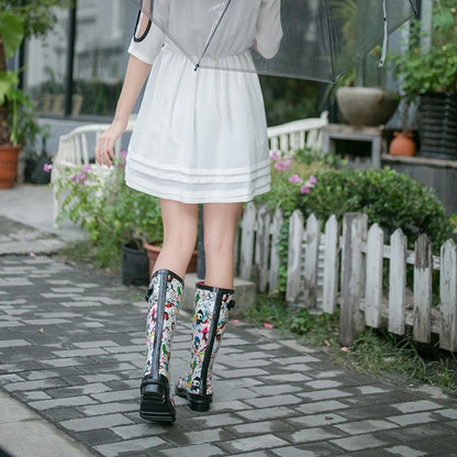 Miaoguan 2026 Women Rainboots Non-slip Waterproof Rain Shoes Cartoons Rubber Mid Calf Casual Female Water Shoes Woman Galoshes