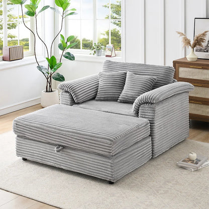 47.24-Inch Corduroy Armchair Storage Ottoman Set Single Sofa Equipped With USB Interface Suitable for Living Room Bedroom