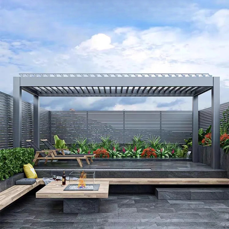Aluminum Pergola Rainproof Electrically Adjustable Gazebo Electric Louvered Awning Outdoor Patio Sunshade