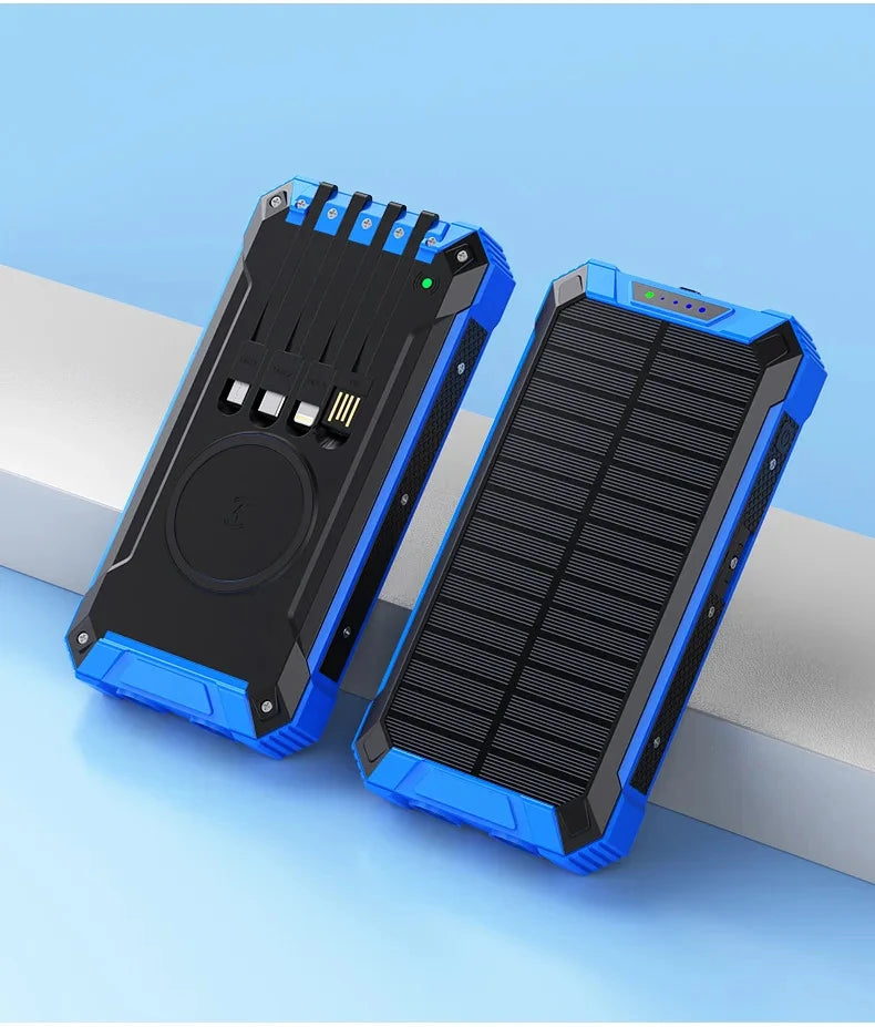 50000mAh Solar Power Bank Fast Charging Portable Charger with Built-in Cables Wireless Outdoor Battery Pack