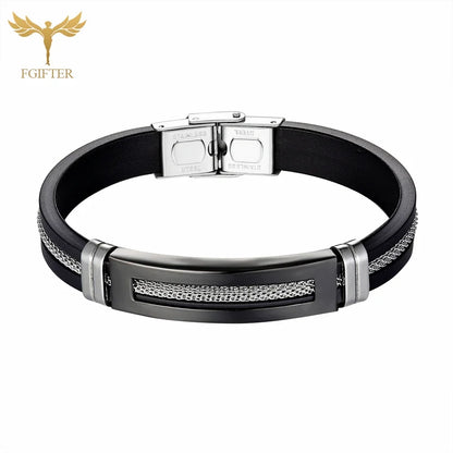 Stainless Steel Bracelet Men Women Wristband Black Grooved Rudder Mesh Chain Insert Gothic Wristband Stylish Bangle Accessories